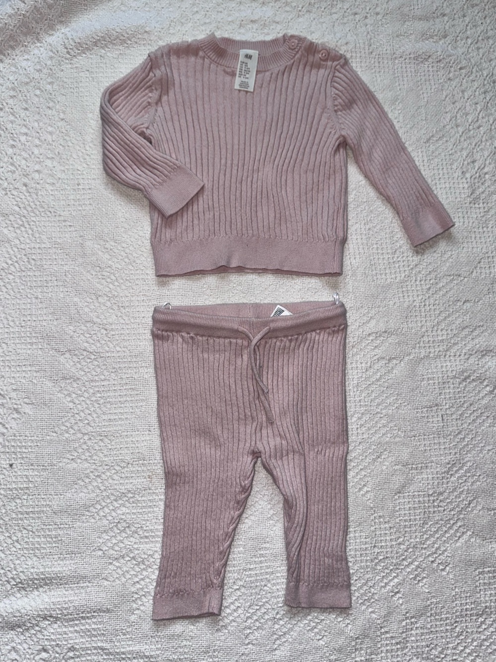 H&M Baby Ribbed Knit Sweater & Pants Set - Light Pink